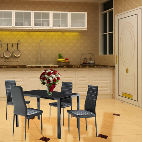 1.2M Black Glass Dining Table with Set of 4 Chairs,kitchen Table and Chairs