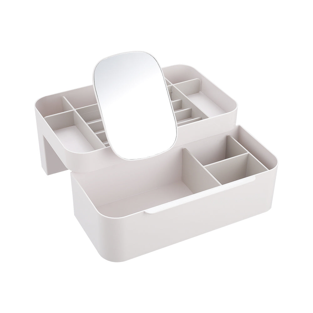 Off White Makeup Cosmetic Organizer with Mirror