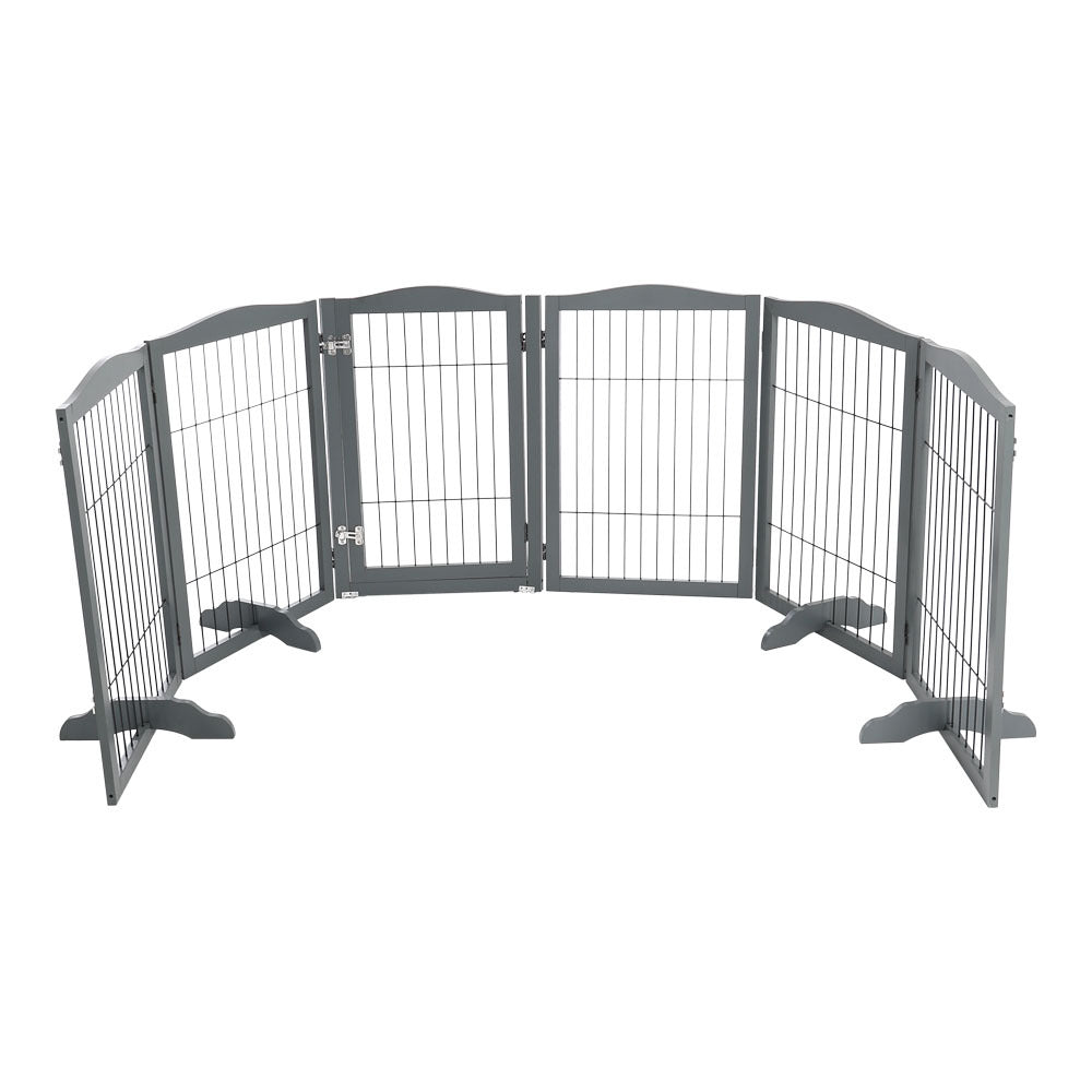 Grey 335cm 6 Panel Wooden Folding Pet Playpen