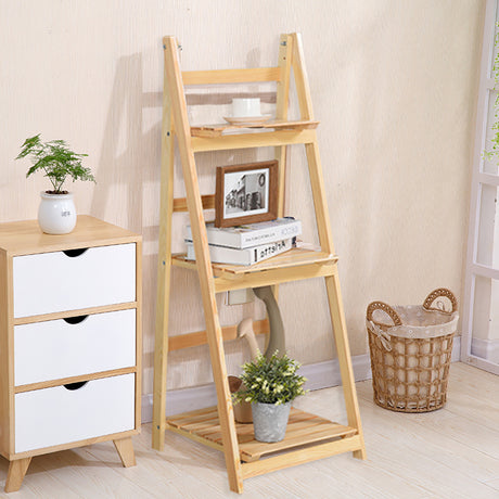 Brown 3 Tier Rustic Wooden Foldable Ladder Shelf for Plants