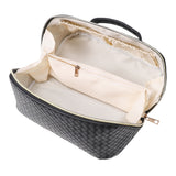 Black Leather Portable Travel Toiletries Makeup Bag