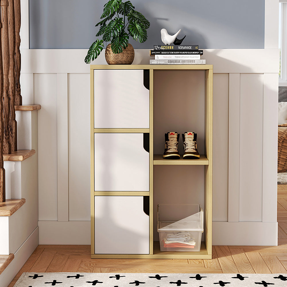 Wooden Bookcase Storage Cabinet with Doors and Open Shelf