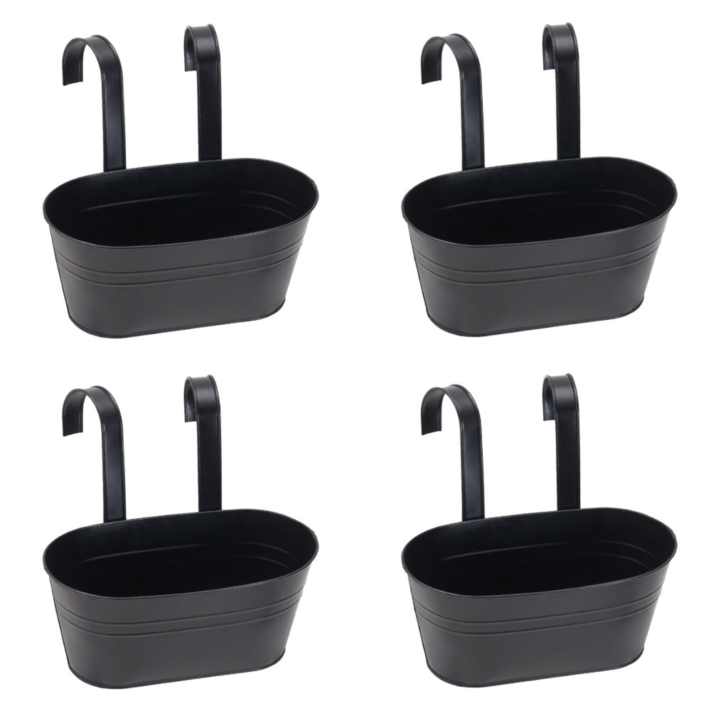 4 Pcs Oval Metal Planters with Dual Hooks for Fence Railing