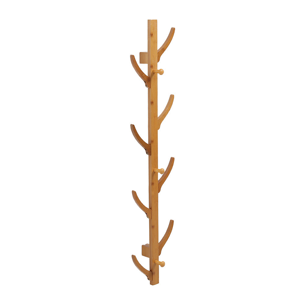 Natural Wood Bamboo Wall Mounted Eight Coat Rack