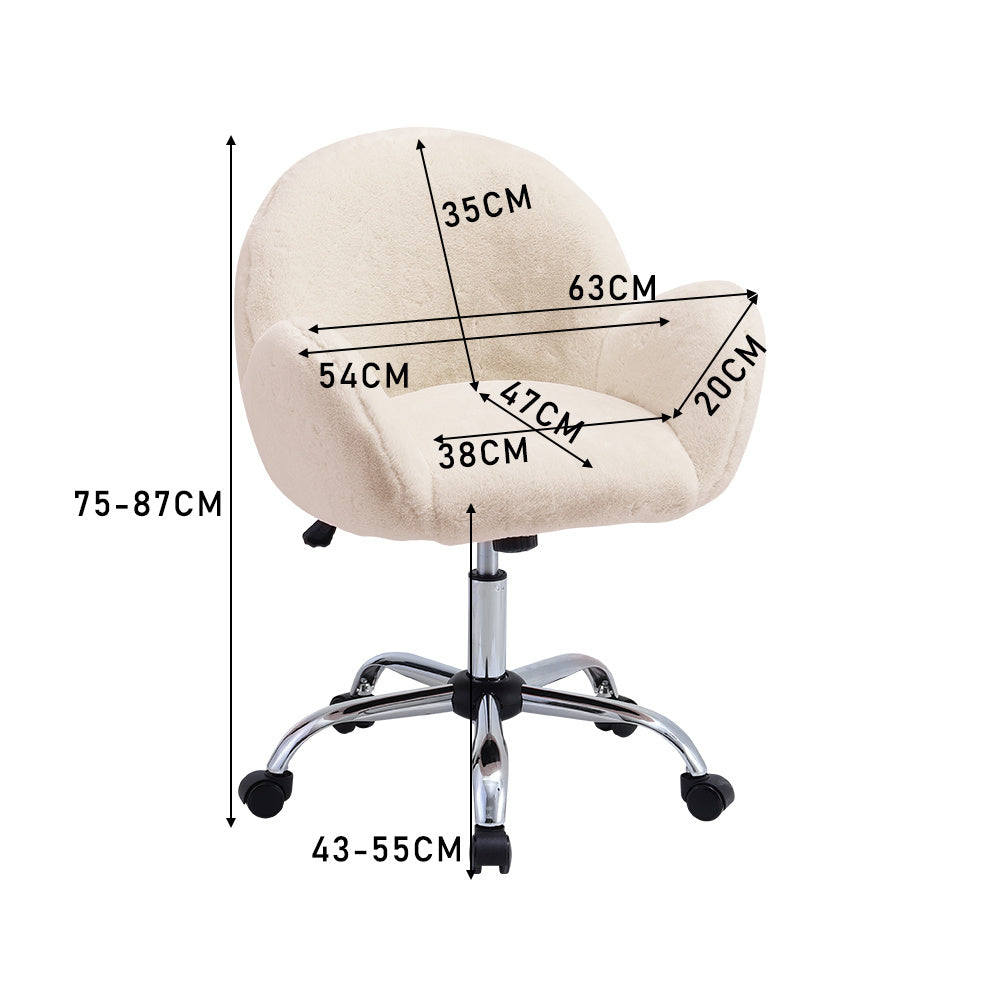 White Plush Swivel Office Chair Adjustable Height