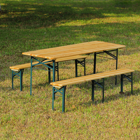 3 Pcs  Outdoor Wooden Foldable Table Benches Set