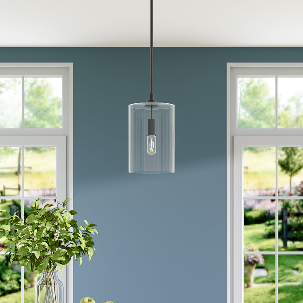 Matte Black 1-Light Pendant with Clear Glass Lampshade,Bulb Not Included 17.5x78cm