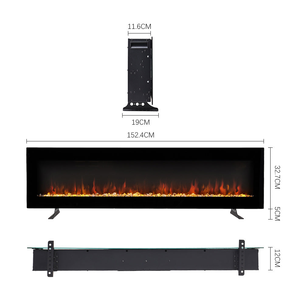 60 Inch Wall Mount Freestanding Electric Fireplace 9 Flame Colors with Remote Control