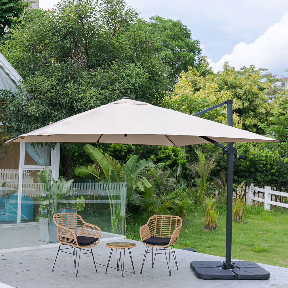 3M Large Garden Roma Tilting Aluminium Cantilever Parasol With Petal Base, Taupe