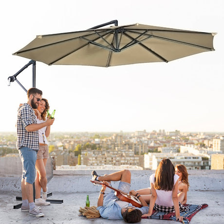 3M Banana Parasol Patio Umbrella Sun Shade Shelter with Cross Base, Taupe