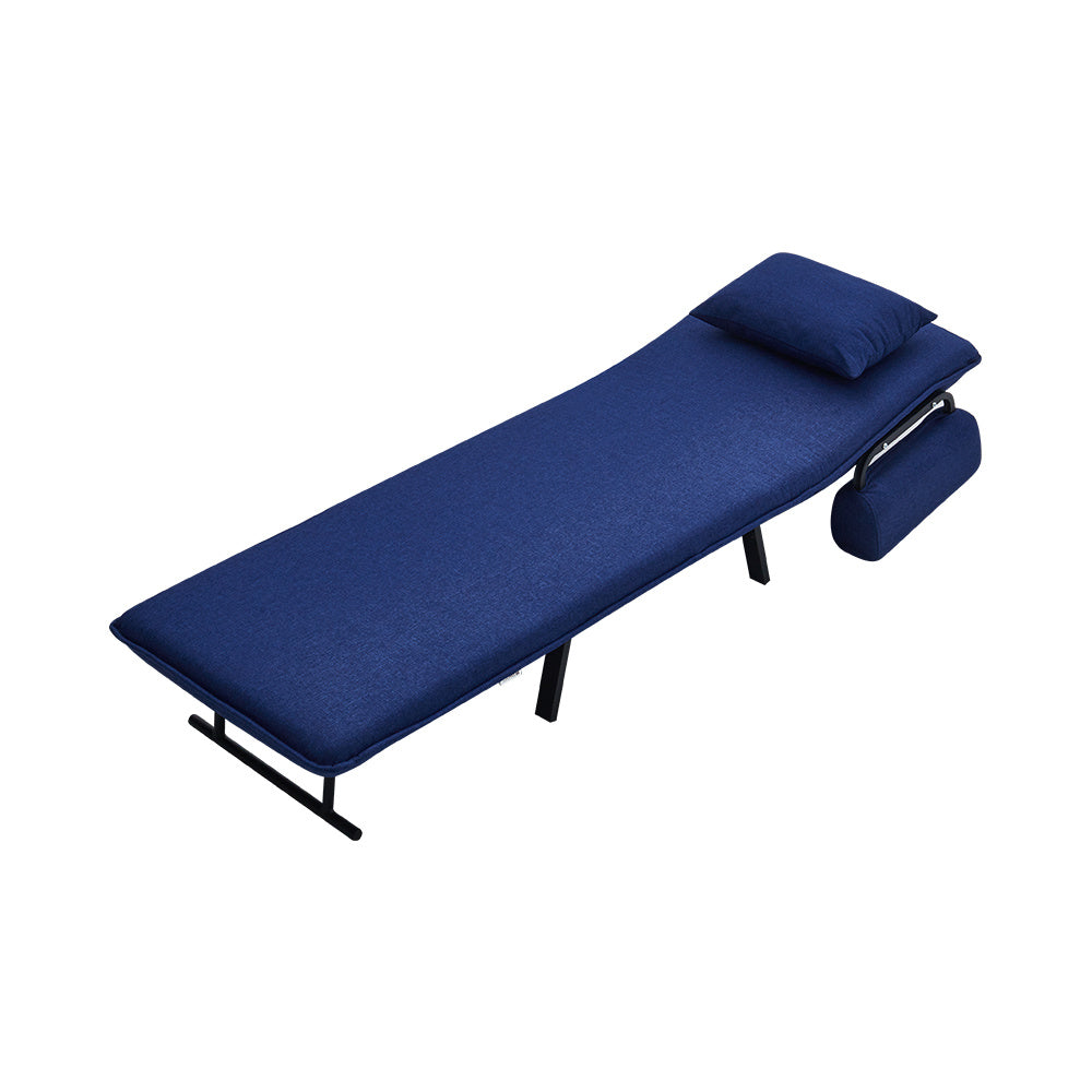 Blue Convertible Sofa Bed with Pillow and Pocket