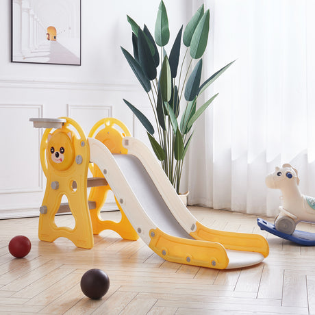 Yellow Toddler Slide with Basketball Hoop