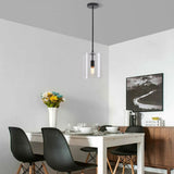 Matte Black 1-Light Pendant with Clear Glass Lampshade,Bulb Not Included 17.5x78cm