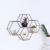 Modern Hexagon Wall Shelf with Iron Frame