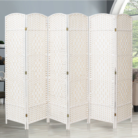 White Solid Weave Wicker Wood Room Divider 6 Panel