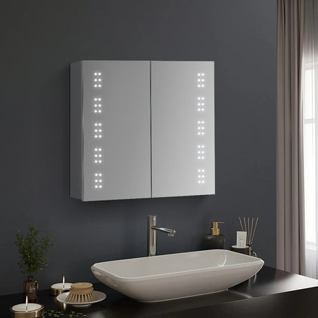 Frameless Double Door LED Bathroom Mirror Metal Cabinet