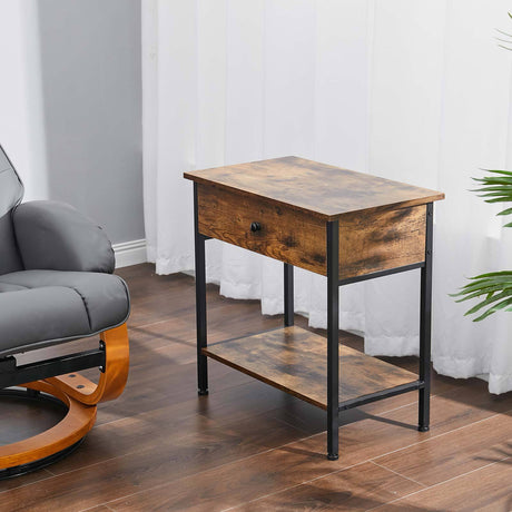 60 cm Industrial Side Table with Drawer for Living Room