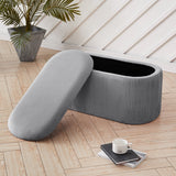 Elliptical Velvet Ottoman Storage Bench, Grey