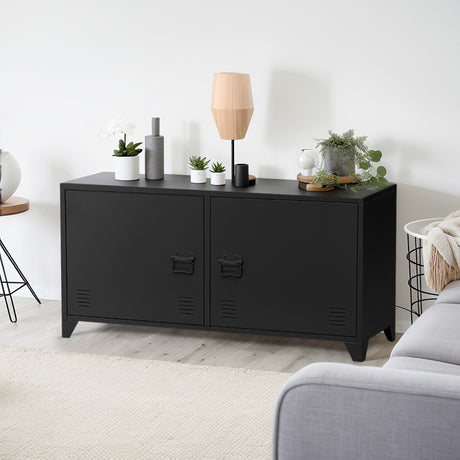Metal Storage Sideboard Cabinet TV Stand with 2 Doors Buffet Black