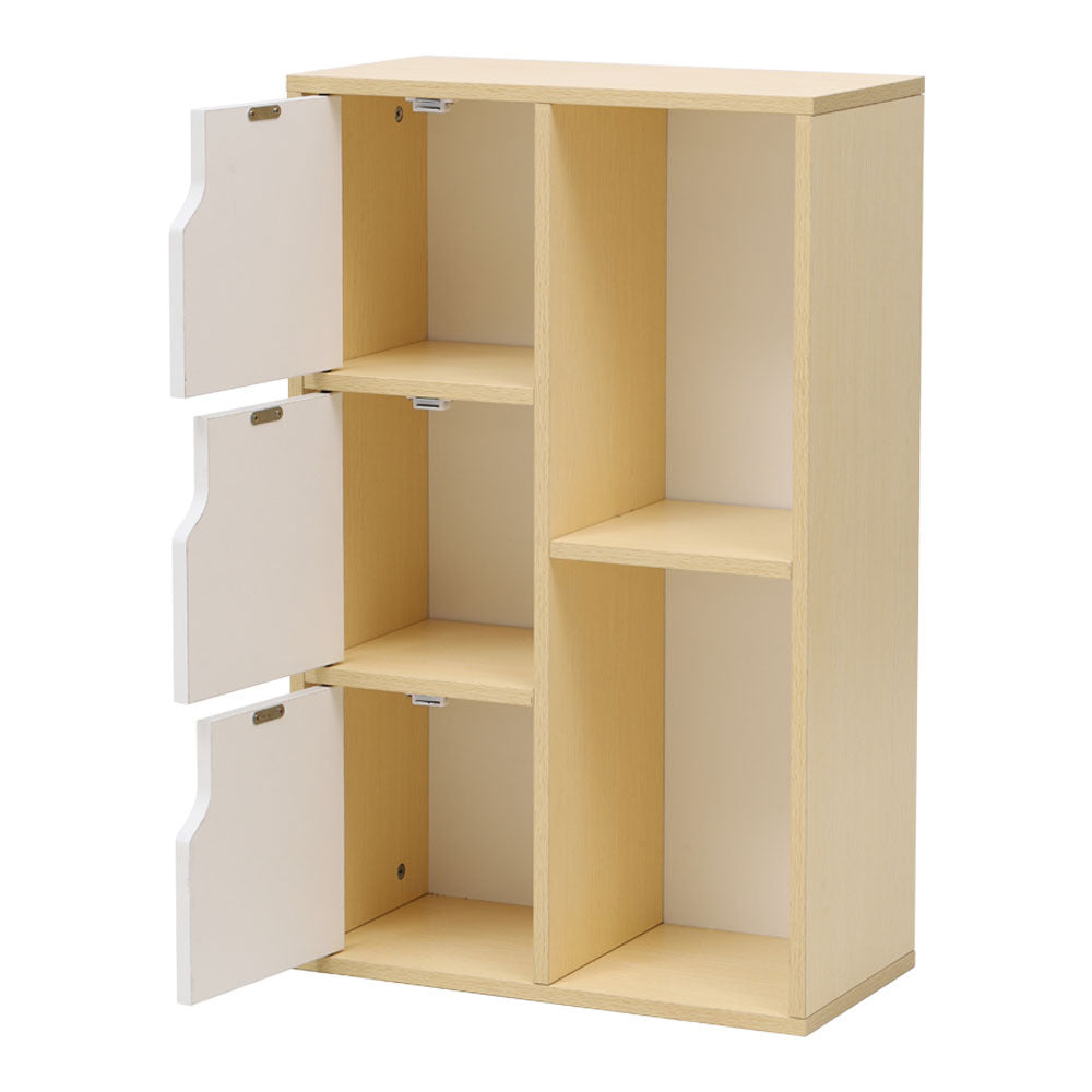 Wooden Bookcase Storage Cabinet with Doors and Open Shelf
