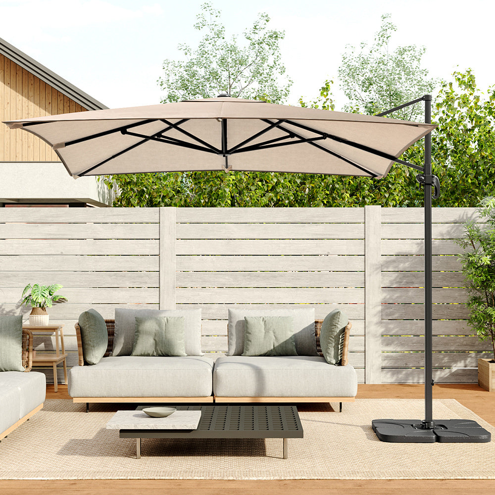 3M Large Garden Roma Tilting Aluminium Cantilever Parasol With Petal Base, Taupe