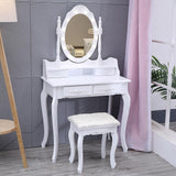 Makeup Dressing Table Stool Set with 4 Drawers and Light Mirror