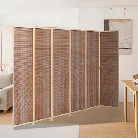 Brown Bamboo Woven 6 Panel Folding Room Divider Privacy Screen