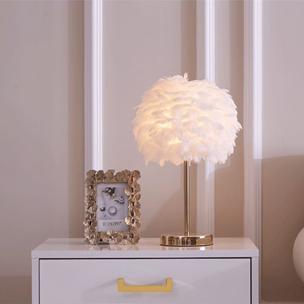 White 38cm Chic Feather Table Lamp