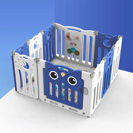 Kids Child Playpen Foldable Safety Gate Fence with Lock Blue 10 Panels
