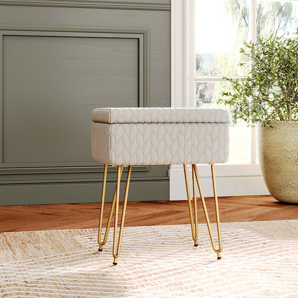 Rectangle Upholstered Storage Ottoman Vanity Stool