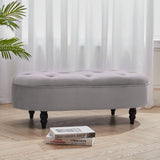 Oval Velvet Buttoned Footstool with Wood Legs, Grey