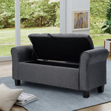 Linen Buttoned Storage Bench with Armrest, Dark Grey