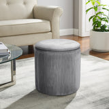 Round Velvet Ottoman Storage Footstool, Grey