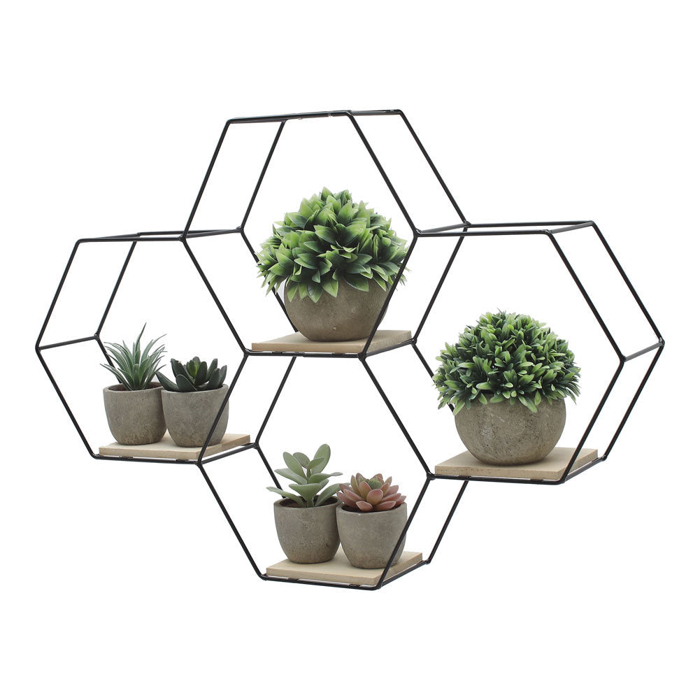 Modern Hexagon Wall Shelf with Iron Frame