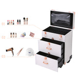 3in1 Cosmetic Trolley Case Beauty case Rolling Makeup Case on Wheels,White