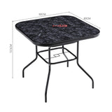 Black Square 80cm Garden Tempered Glass Marble Coffee Table with Four chairs