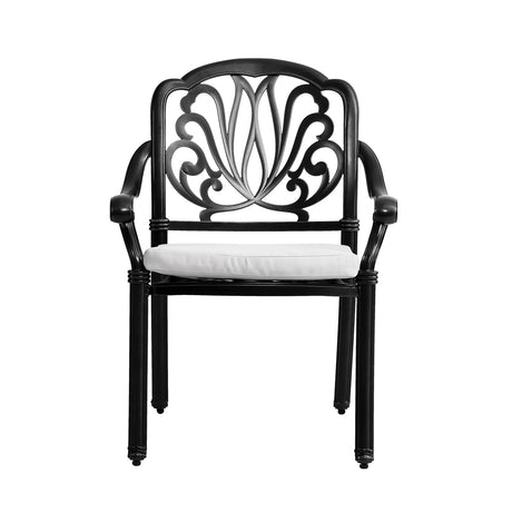 Black Set of 2 Outdoor Cast Aluminum Dining Chairs with Cushions