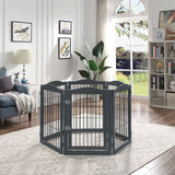 Grey 335cm 6 Panel Wooden Folding Pet Playpen