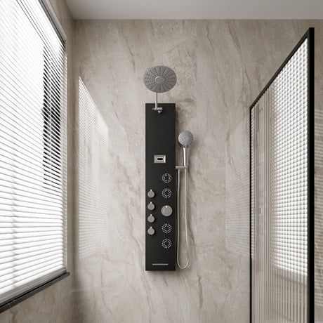 Black Adjustable Shower Panel with Body Massage Jets