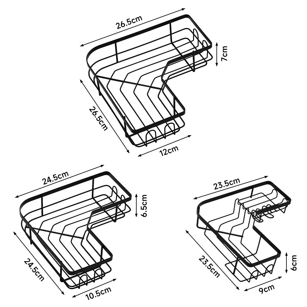 Black 3Pcs Corner Shower Caddy Set with Wall Stickers