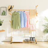 Bamboo Clothes Rack Storage Organizer Shelves