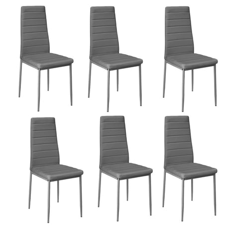 Set of 6 PU Leather Padded Seat Metal Legs Dining Chair Grey