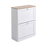 White Wooden 2 Drawer Flip Down Shoe Cabinet