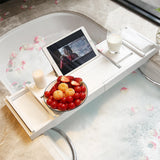 Bamboo Wood Bathtub Tray with Tablet Holder Cup Slot phone slot, White