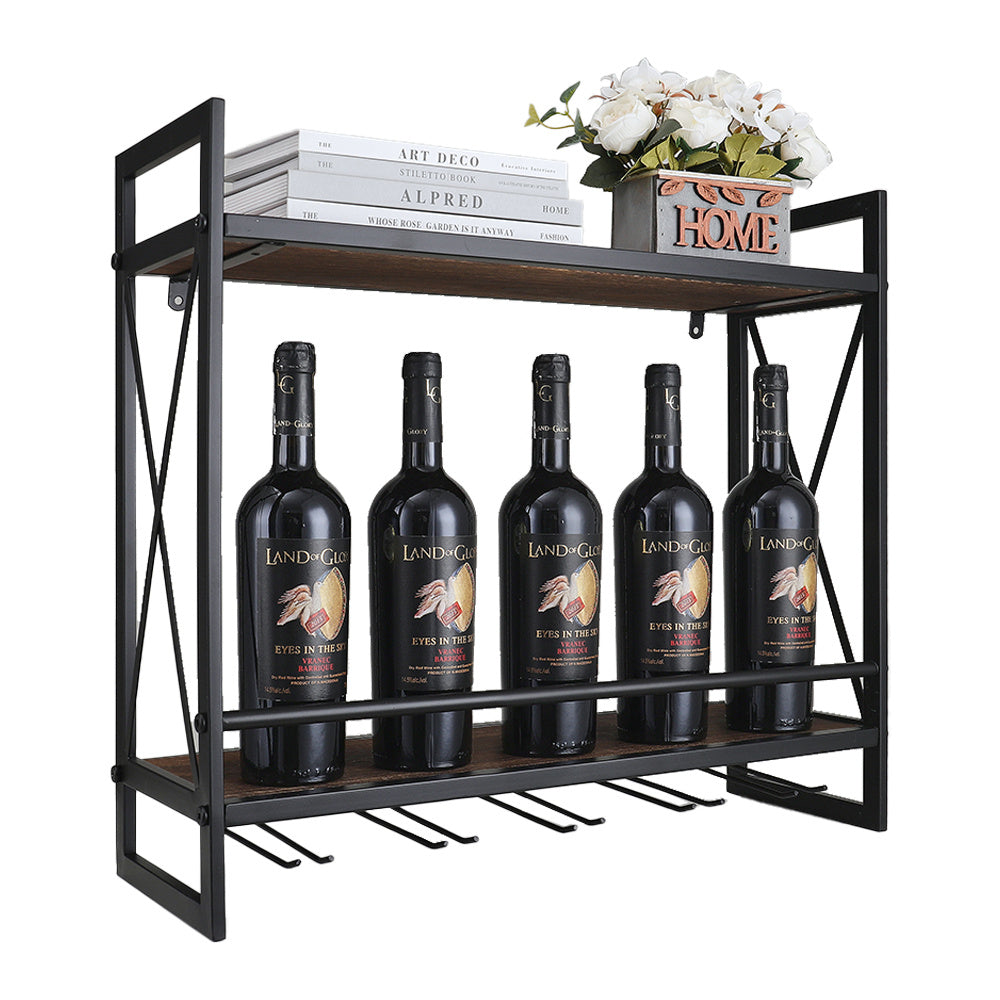 Black Industrial Wine Glass Rack Wall Mounted Wine Shelf