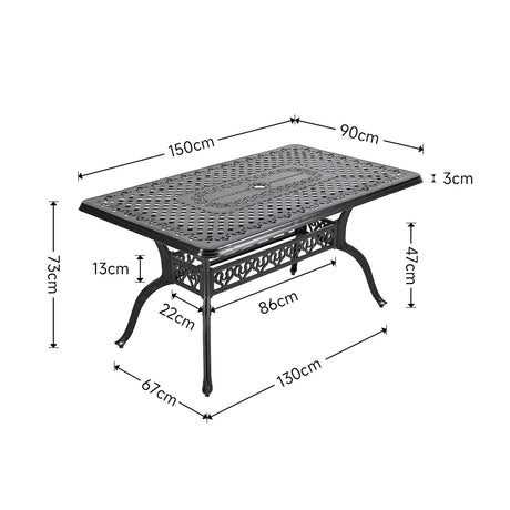 Outdoor Cast Aluminum Square Patio Table with Umbrella Hole