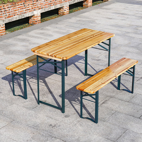3 Pcs Outdoor Wooden Foldable Table Benches Set