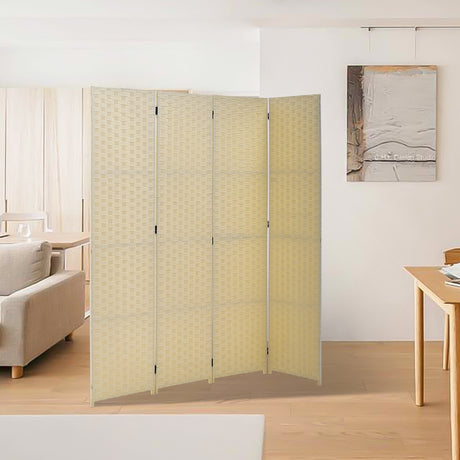 Ivory Woven Fiber 4 Panel Folding Room Divider Privacy Screen