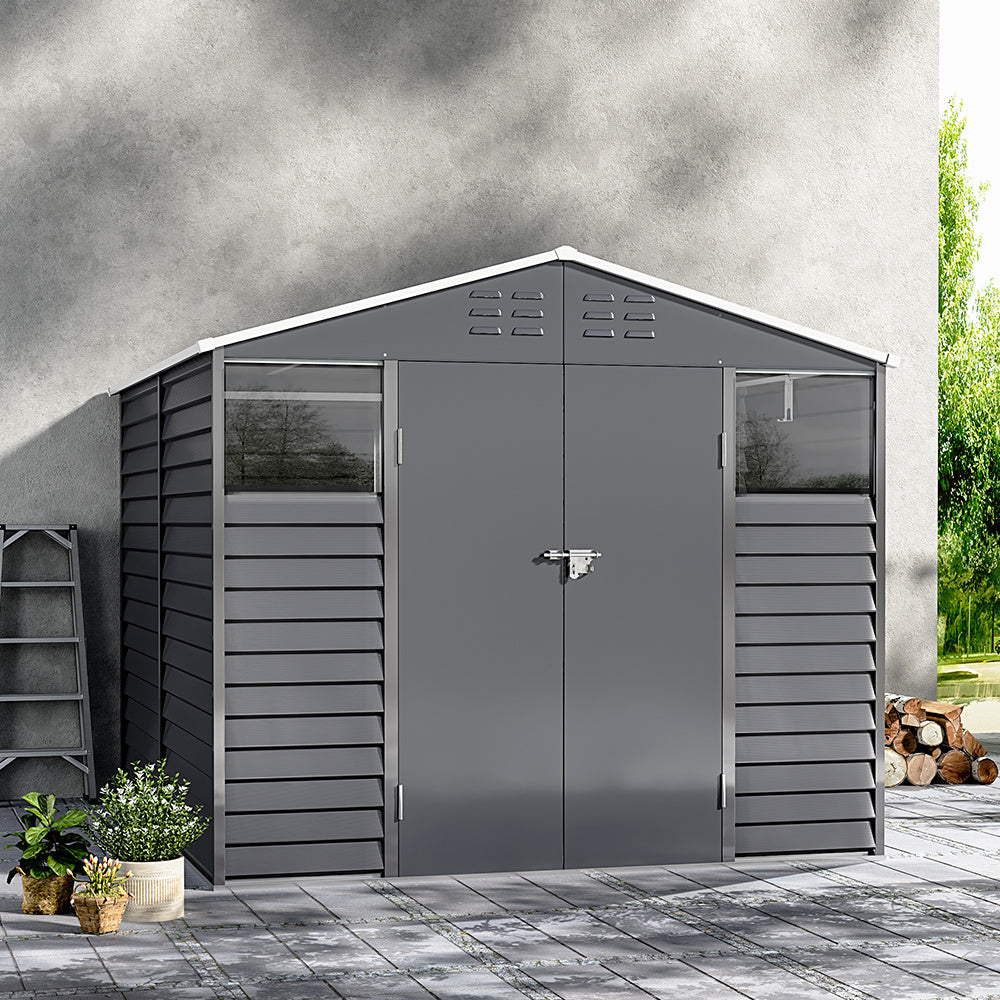 Charcoal Steel Tool Shed with Front Windows