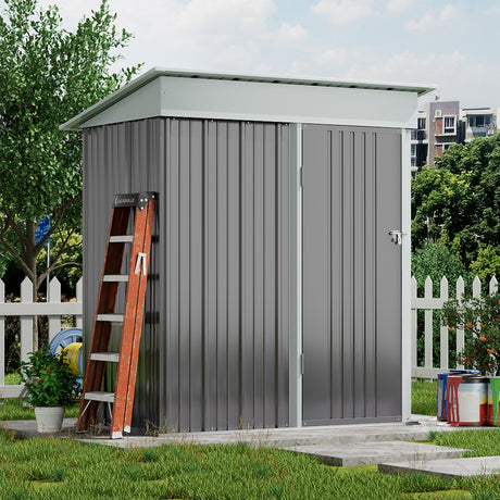 Grey Outdoor Metal Storage Shed with Lockable Door